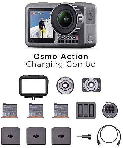 DJI Osmo Action Charging Combo - Cámara Digital con Kit de Accesorios Incluido, Pantalla Doble, Resistente al Agua hasta 11 m, Estabilización Integrada, Foto y Video en 4K HDR a 100 Mbps, Negro