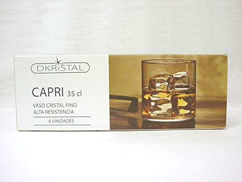 Dkristal Lote 6 Vasos Cristal Duro Capri Whisky Agua ETC 350ML PEQUEÑO