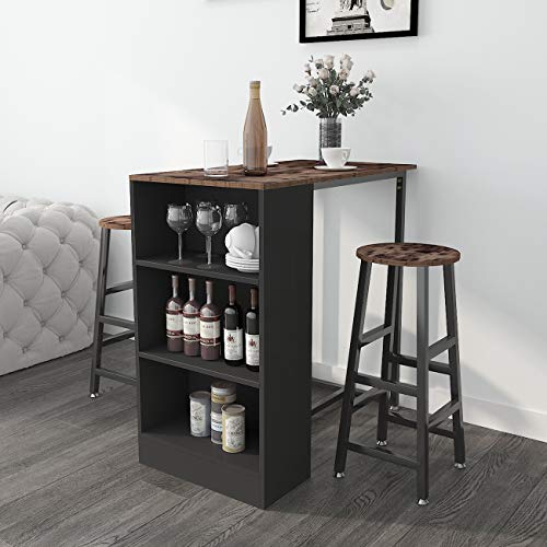 DlandHome Juego de mesa de comedor de 3 piezas con 2 taburetes de 35.8 pulgadas, mesa de bar con estante, escritorio de computadora, encimera de madera, mesa alta para ordenador para comedor, Z813FG