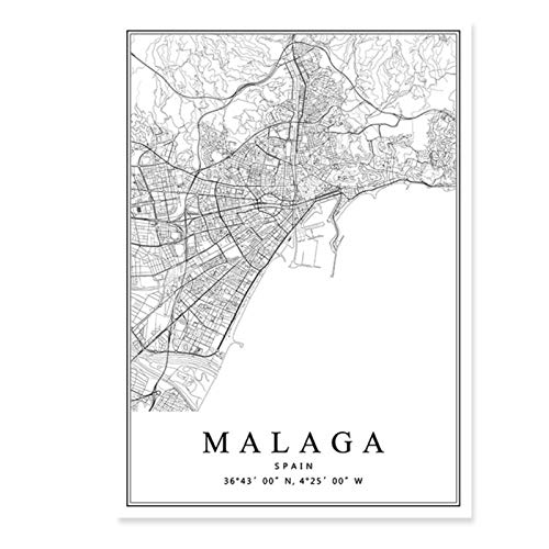 DLFALG Mapa de la ciudad de España Barcelona Madrid Málaga Sevilla Valencia Zaragoza Carteles Pinturas en lienzo Arte de la pared Impresiones Decoración interior del hogar 40x60cmx3 Sin marco