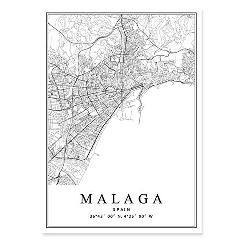 DLFALG Mapa de la ciudad de España Barcelona Madrid Málaga Sevilla Valencia Zaragoza Pintura en lienzo Arte de la pared Impresiones Carteles Decoración de habitación estética 42x60cmx3 Sin marco