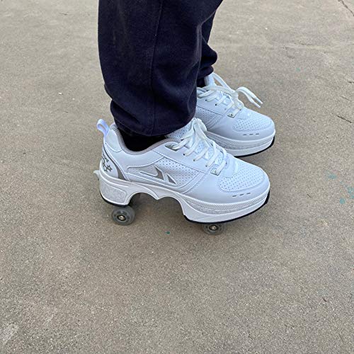 DLLY Zapatos con Ruedas, Patines Ajustables, Zapatillas Deportivo, para Hombres/Mujeres/Niños/Niñas/Principiantes, Zapatos De Skate 2 En 1,Blanco,34 DLLY Zapatos con Ruedas, Patines Ajustables, Zapatillas Deportivo, para Hombres/Mujeres/Niños/Niñas/Principiantes, Zapatos De Skate 2 En 1,Blanco,34