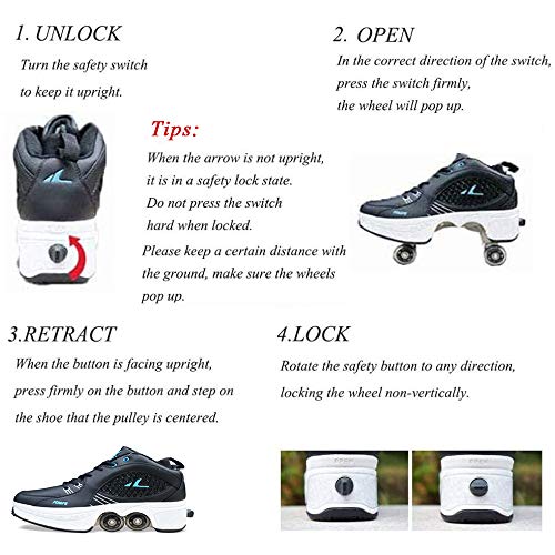 DLLY Zapatos con Ruedas, Patines Ajustables, Zapatillas Deportivo, para Hombres/Mujeres/Niños/Niñas/Principiantes, Zapatos De Skate 2 En 1,Blanco,34 DLLY Zapatos con Ruedas, Patines Ajustables, Zapatillas Deportivo, para Hombres/Mujeres/Niños/Niñas/Principiantes, Zapatos De Skate 2 En 1,Blanco,34