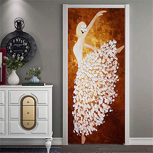 DNFurniture Calcomanías De Las Puertas En 3D Hermosa Bailarina Chica 80X200Cm Arte Vinilo Impermeable Extraíble Murales De Papel Decorativos Para El Hogar Baño Sala De Estar Decoración Niño Niña Niño