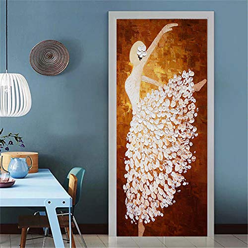 DNFurniture Calcomanías De Las Puertas En 3D Hermosa Bailarina Chica 80X200Cm Arte Vinilo Impermeable Extraíble Murales De Papel Decorativos Para El Hogar Baño Sala De Estar Decoración Niño Niña Niño