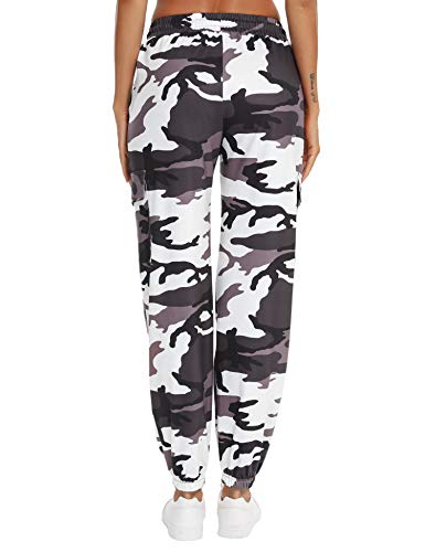 Doaraha Algodón Pantalones Deportivos Mujer Pantalón de Chándal Elásticos Transpirables con Bolsillos Laterales para Deporte Gimnasio Fitness Correr (Camuflaje marrón, S)