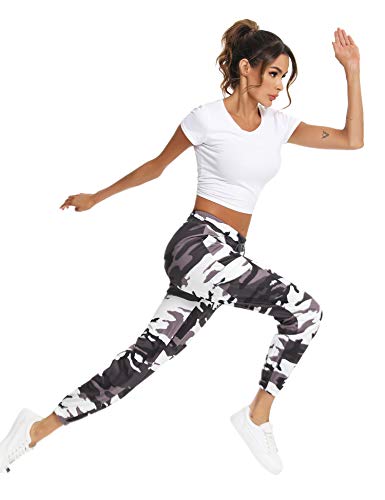 Doaraha Algodón Pantalones Deportivos Mujer Pantalón de Chándal Elásticos Transpirables con Bolsillos Laterales para Deporte Gimnasio Fitness Correr (Camuflaje marrón, S)