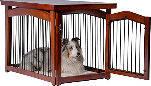 dobar 35246 - Jaula multifunción para Perros con Barrera de Madera con Superficie de Mesa para Interior, Plegable, Color marrón