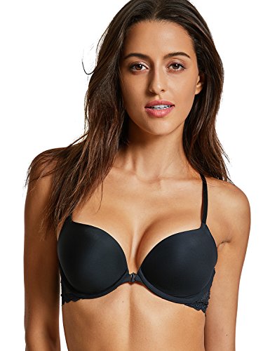 DOBREVA Sujetador Invisible Push Up con Aros con Relleno para Mujer Negro 85E