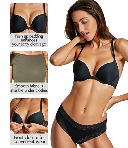 DOBREVA Sujetador Invisible Push Up con Aros con Relleno para Mujer Negro 85E