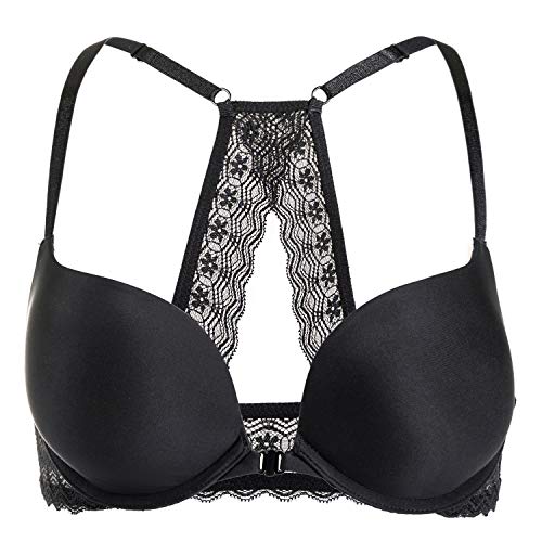 DOBREVA Sujetador Invisible Push Up con Aros con Relleno para Mujer Negro 85E