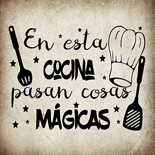 Docliick® Frase Vinilo para cocina o restaurante"EN ESTA COCINA PASAN COSAS MÁGICAS" Pegatina pared frases decorativas DC-18018 (30x20cm)