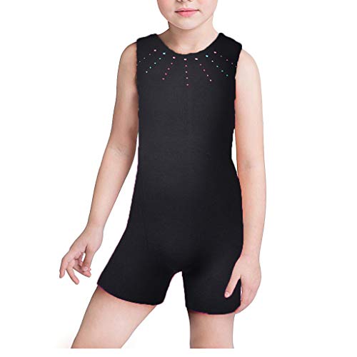 DoGeek Maillot Gimnasia Ritmica Niña Leotardos Gimnasia 3-10 años para Niña (sin Mangas/Manga Larga) (M(5-6 años), Negro-1)