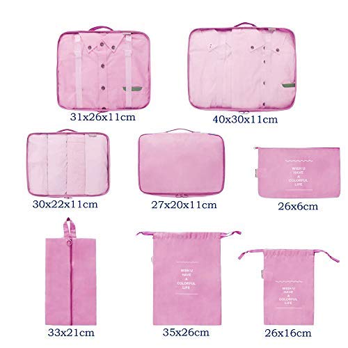DoGeek Organizador de Equipaje 8 en 1 Set Viaje con Bolsa de Zapato, Impermeable Organizador de Maleta Bolsa para Ropa Sucia de Viaje, Material Nylon (Rosado) DoGeek Organizador de Equipaje 8 en 1 Set Viaje con Bolsa de Zapato, Impermeable Organizador de Maleta Bolsa para Ropa Sucia de Viaje, Material Nylon (Rosado)