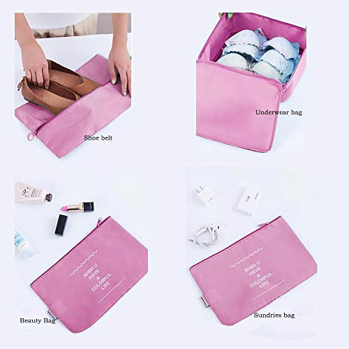 DoGeek Organizador de Equipaje 8 en 1 Set Viaje con Bolsa de Zapato, Impermeable Organizador de Maleta Bolsa para Ropa Sucia de Viaje, Material Nylon (Rosado) DoGeek Organizador de Equipaje 8 en 1 Set Viaje con Bolsa de Zapato, Impermeable Organizador de Maleta Bolsa para Ropa Sucia de Viaje, Material Nylon (Rosado)
