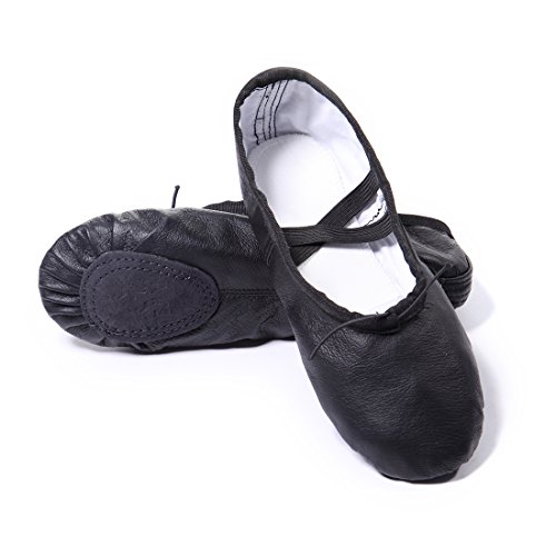 DoGeek Zapatos de Ballet de Cuero Zapatillas de Ballet de Danza Baile para Niño（Negro