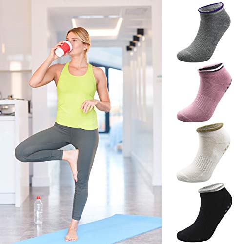 Dokpav Calcetines Pilates Yoga 4 Par Calcetines Antideslizantes de Deporte Traspirable Mujer para Yoga Pilates Barra Ballet Danza Fitness Algodon (Rosa/Gris/Blanco/Negro) Dokpav Calcetines Pilates Yoga 4 Par Calcetines Antideslizantes de Deporte Traspirable Mujer para Yoga Pilates Barra Ballet Danza Fitness Algodon (Rosa/Gris/Blanco/Negro)