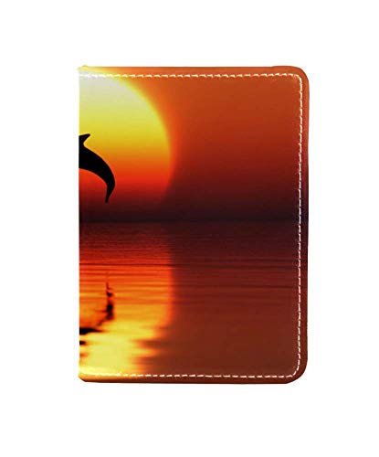 Dolphin Jump in The Sunset Passport Holder Cover Wallet, RFID Bloqueo de Tarjeta Case Travel Passport Organizador Protector