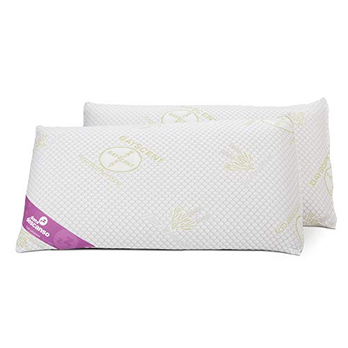 Don Descanso Pack 2 Almohadas Viscoelástica de Copos 70cm, Firmeza Media, Ergonómicas, Adaptables a Cabeza y Cuello, Transpirables, Tejido Strech. Fabricadas en España. Ideal para Dormir de Lado