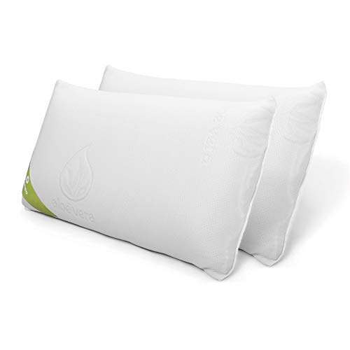 DON DESCANSO Pack 2 Almohadas Viscoelásticas Aloe Vera con Copos 100% Viscoelásticos, 70cm, Firmeza Media, Ergonómicas, Adaptables a Cabeza y Cuello, Transpirables, Tejido Strech. Fabricadas en España