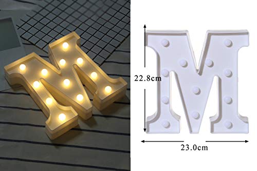 DON LETRA Letras Luminosas Decorativas con Luces LED, Letras del Alfabeto A-Z, Altura de 22cm, Color Blanco - Letra M