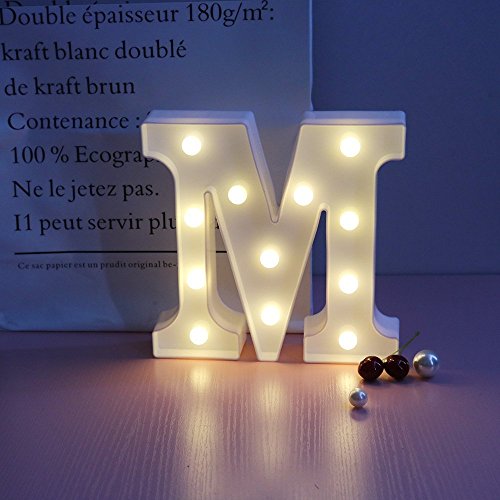 DON LETRA Letras Luminosas Decorativas con Luces LED, Letras del Alfabeto A-Z, Altura de 22cm, Color Blanco - Letra M