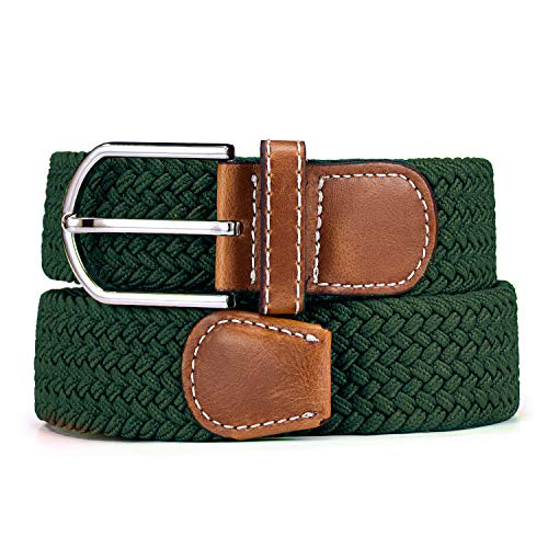 DonDon Cinturón trenzado extensible y elástico para hombres y mujeres de 100 cm a 130 cm de longitud verde