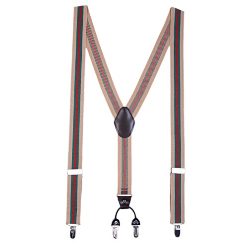 DonDon hombres tirantes 3,5 cm ancho 4 clips con piel cuero marrón de forma Y elástico y con longitud ajustable beis rayado DonDon hombres tirantes 3,5 cm ancho 4 clips con piel cuero marrón de forma Y elástico y con longitud ajustable beis rayado