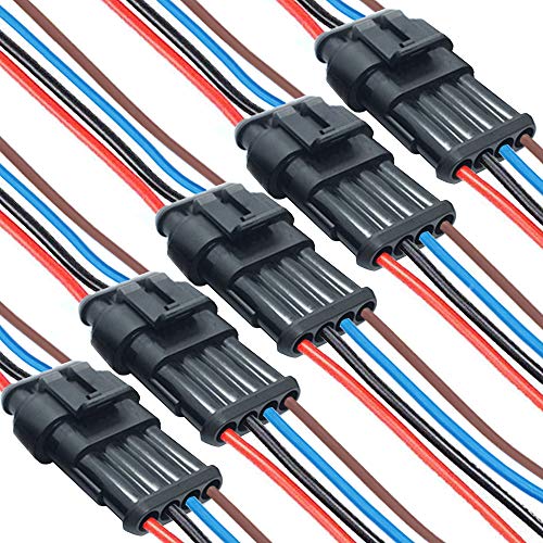 DONJON Conector eléctrico Impermeable, Coche Impermeable Rápido Enchufe 4 Pin, Enchufe de Terminal con Cable 16 AWG, para automóvil, Motocicleta, camión, Barco (5 Pares)