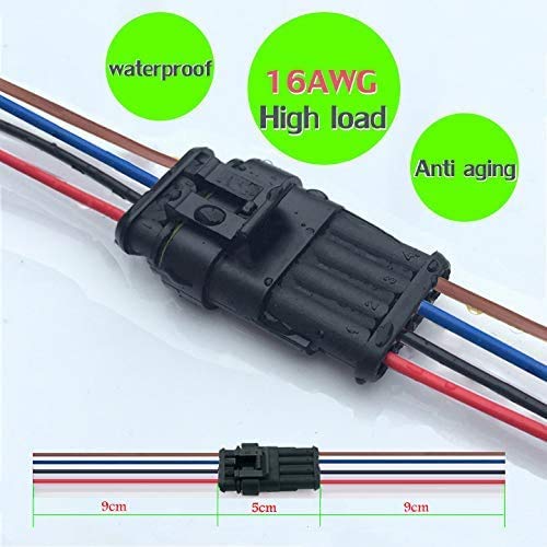 DONJON Conector eléctrico Impermeable, Coche Impermeable Rápido Enchufe 4 Pin, Enchufe de Terminal con Cable 16 AWG, para automóvil, Motocicleta, camión, Barco (5 Pares)