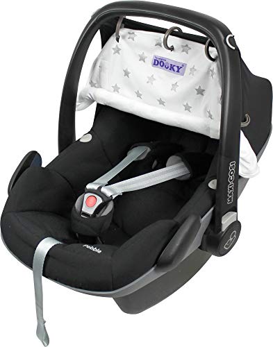 Dooky Universal Cover Silver Stars Protección solar, protección climática para el asiento del bebé en el coche y la silla de paseo (protección UV SPF 40+, TÜV probado, ajuste universal), Blanco