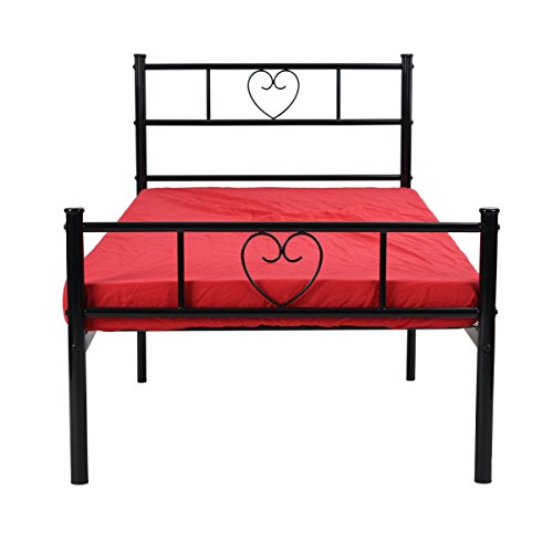 DORAFAIR Marco de Cama Individual de Metal Estructura 90 x 190cm,Corazón Negro DORAFAIR Marco de Cama Individual de Metal Estructura 90 x 190cm,Corazón Negro