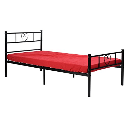 DORAFAIR Marco de Cama Individual de Metal Estructura 90 x 190cm,Corazón Negro DORAFAIR Marco de Cama Individual de Metal Estructura 90 x 190cm,Corazón Negro