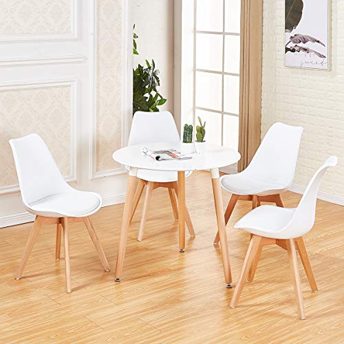 DORAFAIR Mesa Comedor Redondas Blancas, Mesa Cocina Escandinavo y Patas de Madera de Haya, 80 * 72 cm