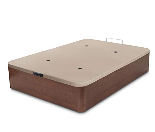 Dormidán - Canapé abatible de Gran Capacidad con Esquinas Redondeadas en Madera, Base tapizada 3D Transpirable + 4 válvulas aireación 135x190cm Color Cerezo-Nogal