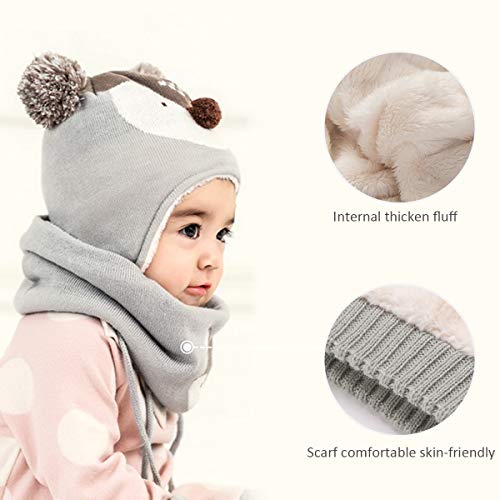 DORRISO Linda Niños Sombrero y Bufanda Guantes Otoño Invierno Primavera Gorro Bebe Calentar Pequeña Zorro Gorro Bufanda Guantes Conjunto Sombrero de Niño Gris