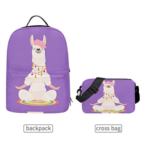 DOSHINE Mochila de Viaje Desmontable, Yoga Llama Alpaca Funny Animal School Bolsa de Hombro para Hombres Mujeres niños niñas niños