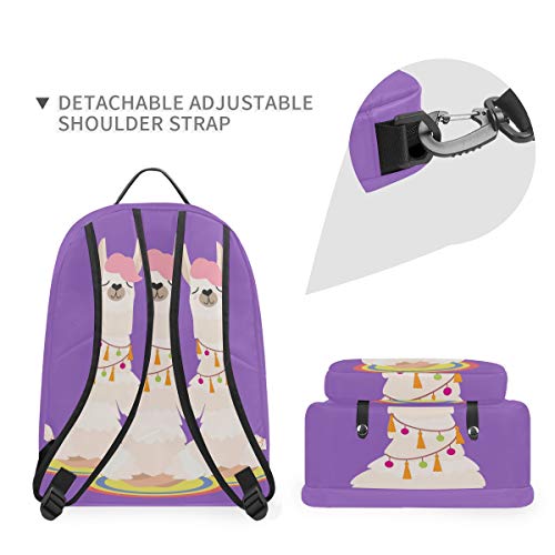 DOSHINE Mochila de Viaje Desmontable, Yoga Llama Alpaca Funny Animal School Bolsa de Hombro para Hombres Mujeres niños niñas niños