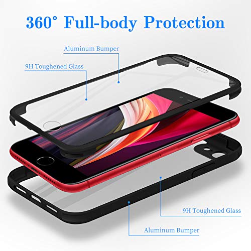 Dosnto Funda Transparente para iPhone SE 2020/8/7 (4.7'') Carcasa 360 Grados Protección con Protector de Pantalla Incorporado, [Protección contra Caídas Reforzada] [Militar Antichoque], Negro