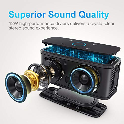 DOSS SoundBox - Altavoz Bluetooth con Tacto Sensible, Potente Subgrave 12W,Doble Controlador Integrado,12 Horas de Reproducción Continua y Manos Libres (Negro) DOSS SoundBox - Altavoz Bluetooth con Tacto Sensible, Potente Subgrave 12W,Doble Controlador Integrado,12 Horas de Reproducción Continua y Manos Libres (Negro)