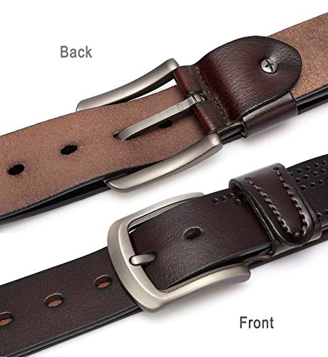DOVAVA Cinturón de Cuero para Hombre, Longitud Ajustable en Marrón, Cinturones para Jeans, Casual o Formal (Marrón 2001, 115 cm (30"-39"))