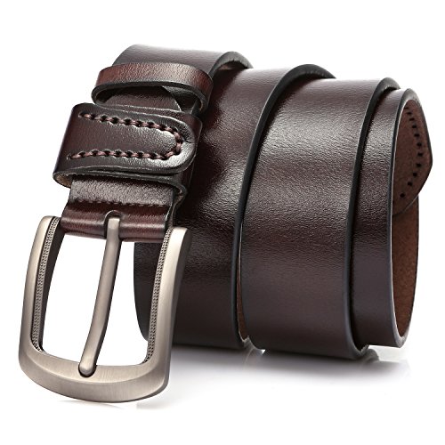 DOVAVA Cinturón de Cuero para Hombre, Longitud Ajustable en Marrón, Cinturones para Jeans, Casual o Formal (Marrón 2001, 115 cm (30"-39"))