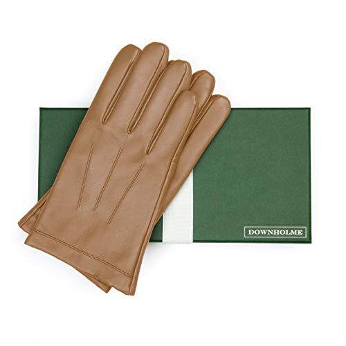 Downholme Guantes de Piel con Forro de Cachemira – Guantes Clásicos – Guantes de Invierno para Hombre (Marrón Claro, L)