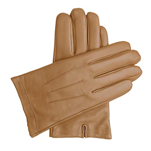 Downholme Guantes de Piel con Forro de Cachemira – Guantes Clásicos – Guantes de Invierno para Hombre (Marrón Claro, L)