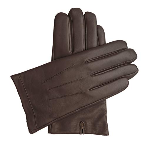 Downholme Guantes de Piel con Forro de Cachemira – Guantes Clásicos – Guantes de Invierno para Hombre (Marrón Oscuro, M)