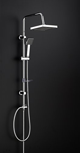 DP Grifería RY-S002 Azabache - Set de ducha cuadrado sin grifo, acero inoxidable, plateado, altura de 98 cm
