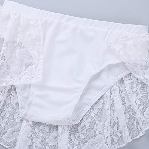 dPois 2 pc Conjunto Espalda Escotada para Niña Baile Jazz Ballet Crop Top Corto + Pantalones Cortos con Falda Tutú Traje de Encaje Flores Lírica Danza Contemporánea Moderna Blanco 10-12 Años