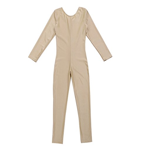 dPois Bodies de Danza Maillot Ballet Manga Larga Niñas Niños Mono Leotardo Gimnasia Ropa Deportiva Elástico Traje de Deporte Invierno Unitard Infantil Dancewear Jumpsuit 5-12 Años Beige 7-8 años