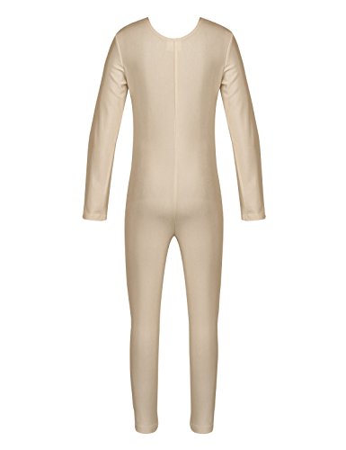 dPois Bodies de Danza Maillot Ballet Manga Larga Niñas Niños Mono Leotardo Gimnasia Ropa Deportiva Elástico Traje de Deporte Invierno Unitard Infantil Dancewear Jumpsuit 5-12 Años Beige 10-12 años