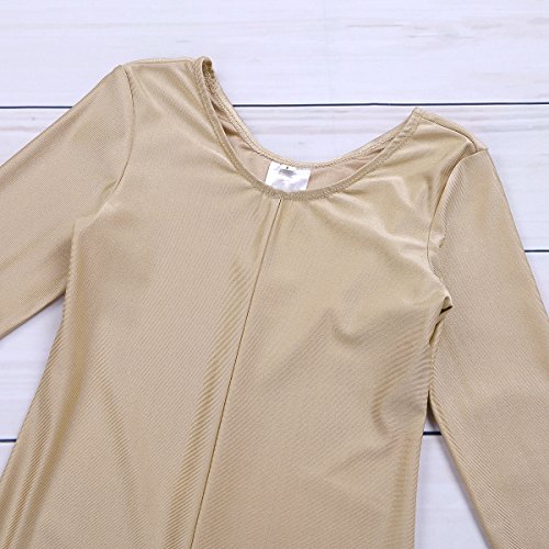 dPois Bodies de Danza Maillot Ballet Manga Larga Niñas Niños Mono Leotardo Gimnasia Ropa Deportiva Elástico Traje de Deporte Invierno Unitard Infantil Dancewear Jumpsuit 5-12 Años Beige 7-8 años